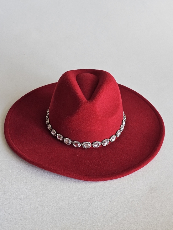 Cato Red Wide Brim Hat Rhinestone Band Western Fedora Glam One Size main image 6